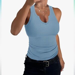 Roselux Women V Notch Scoop Neck Ribbed Sleeveless Shirt
Fitted Basic